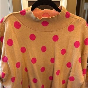 Maeve Carys Mock Neck Polka Dot Sweater - Tan and Pink
